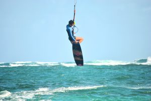 Maria kiteboarding in the sea