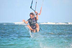 Marcus kiteboarding in the sea