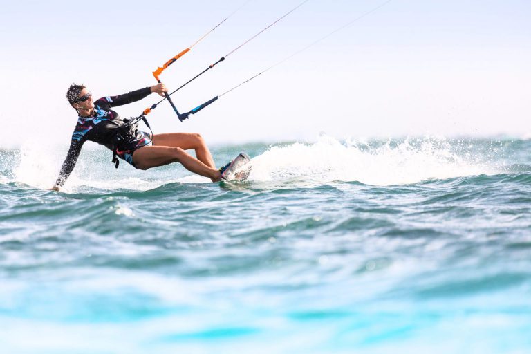 Maria Kiteboarding on the sea